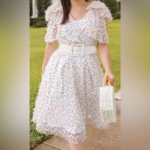 NEW HALOGEN x Atlantic Pacific Bow Shoulder Textured Dot Dress